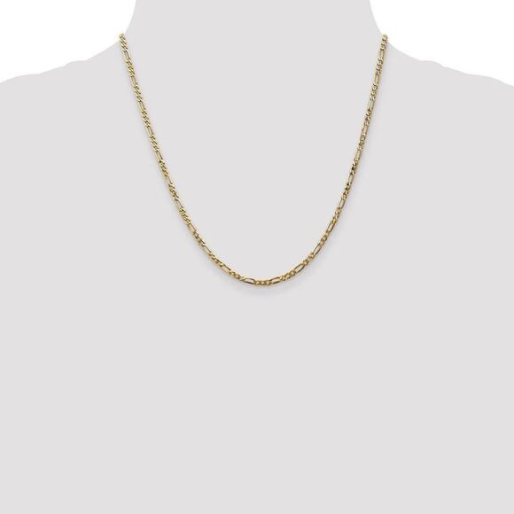 2.75mm 14k Yellow Gold Solid Flat Figaro Chain Necklace, 20 Inch